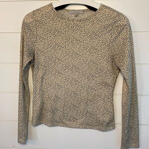Gaze Women's Normcore Leopard Print  Long Sleeve Crewneck Tee Shirt SM Neutral